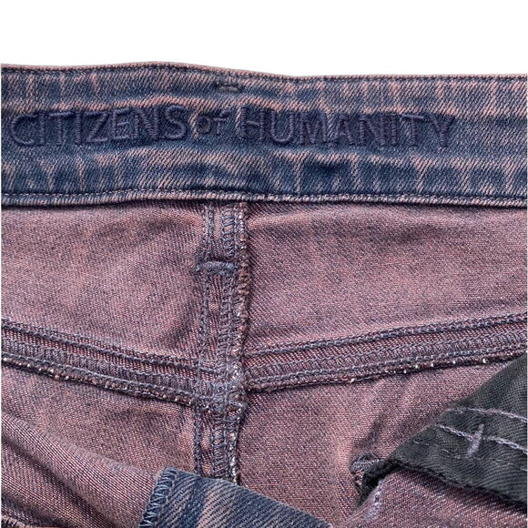New Citizens of Humanity Burgundy Acid Wash Wrinkled Jean Denim Mini Skirt Sz 27 - Picture 7 of 9